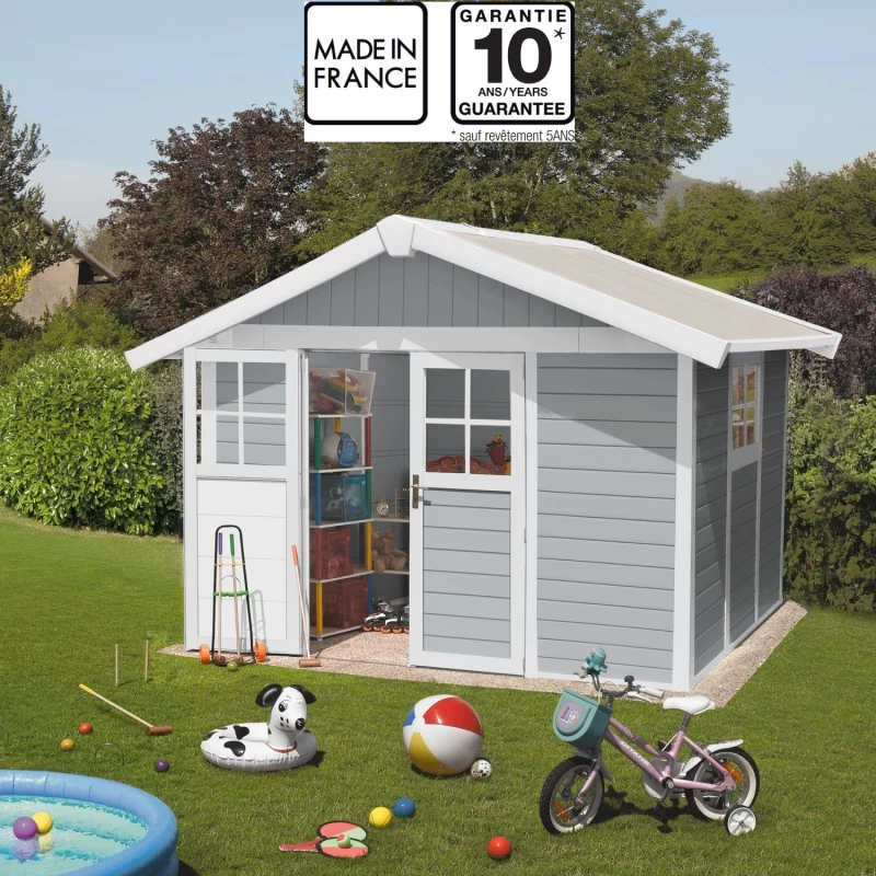Abri De Jardin En PVC 7,5m² DECO Gris Clair Et Blanc Grosfillex + Kit Ancrage Offert 1 Abri De Jardin En PVC 7,5m² DECO Gris Clair Et Blanc Grosfillex + Kit Ancrage Offert