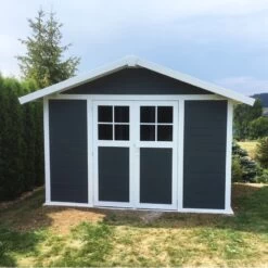 Abri De Jardin En PVC 7,5m² DECO Gris Foncé Et Blanc Grosfillex + Kit Ancrage Offert -Outdoor Soldes abri de jardin en pvc 75m deco gris fonce et blanc grosfillex 2