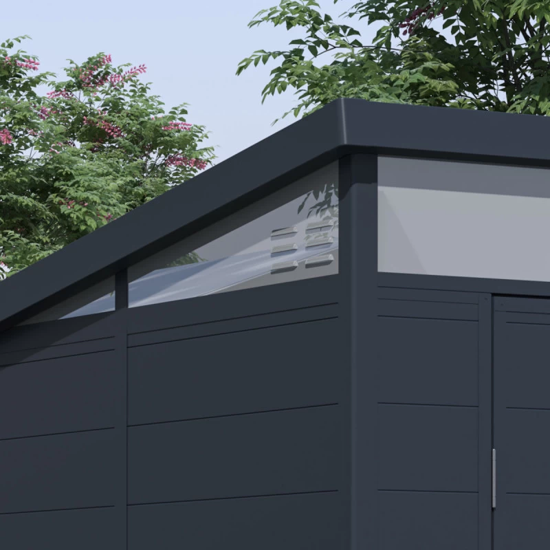 Abri De Jardin En Résine 3,24m² Anthracite Toit Monopente Skylight + Plancher - Jobu 2 Abri De Jardin En Résine 3,24m² Anthracite Toit Monopente Skylight + Plancher - Jobu – Image 2