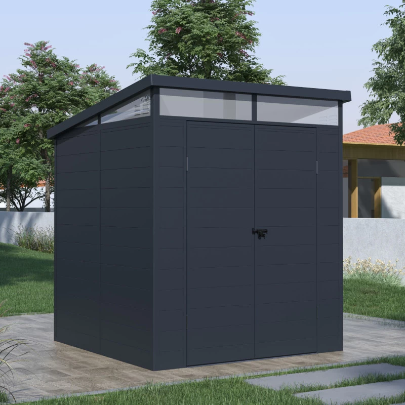 Abri De Jardin En Résine 3,24m² Anthracite Toit Monopente Skylight + Plancher - Jobu 1 Abri De Jardin En Résine 3,24m² Anthracite Toit Monopente Skylight + Plancher - Jobu