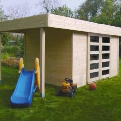 Abri De Jardin Larvik 12,95m² En Bois Massif 28mm Avec Terrasse Couverte - SOLID