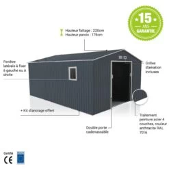 Abri De Jardin Métal 15,16m² PLUS Anthracite + Kit D'ancrage X-METAL -Outdoor Soldes abri de jardin metal 1516m plus anthracite kit d ancrage x metal 4
