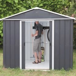 Abri De Jardin Métal Anthracite 12m² + Kit D'ancrage Inclus - YARDMASTER -Outdoor Soldes abri de jardin metal anthracite 12m kit d ancrage inclus yardmaster 2