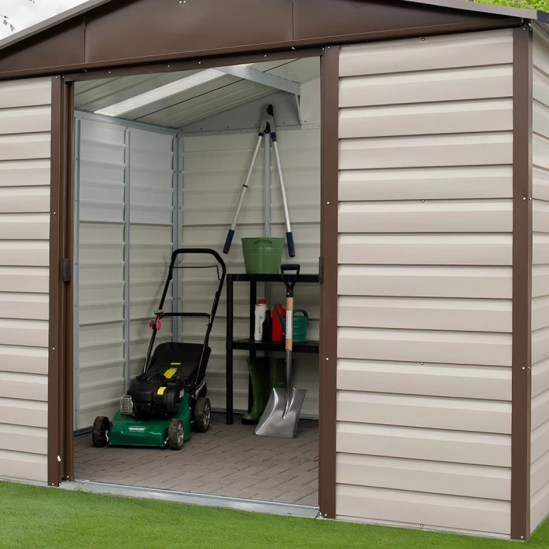 Abri De Jardin Métal Beige Et Marron 4,79m² + Kit D'ancrage Inclus - YARDMASTER 6 Abri De Jardin Métal Beige Et Marron 4,79m² + Kit D'ancrage Inclus - YARDMASTER – Image 6