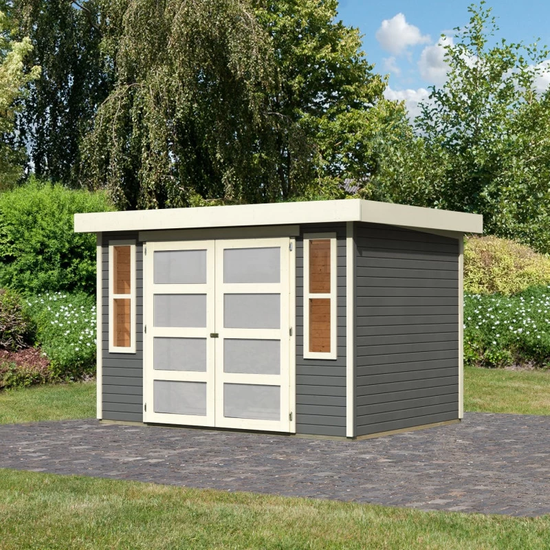 Abri De Jardin Toit Plat 6,55m² Bois Gris 19mm Mühlendorf 4 - Karibu 2 Abri De Jardin Toit Plat 6,55m² Bois Gris 19mm Mühlendorf 4 - Karibu – Image 2