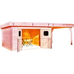 Abri Toit Plat DINAN 29,04m² En Madriers Douglas 28mm Avec Terrasse + Couverture Bac Acier - HABRITA