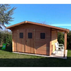 Abri Bois DOMMAR 17,20m² En Madriers Douglas 28mm Avec Bûcher + Couverture Onduline - HABRITA -Outdoor Soldes abri dommar 1720m en madriers douglas 28mm avec bucher habrita 2