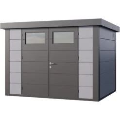 Abri En Acier Galvanisé Gris Clair 7,1m² Avec Double Porte Eleganto 3024 Telluria