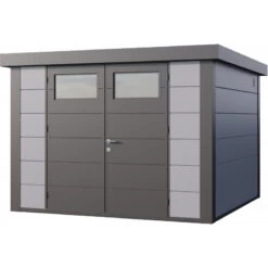 Abri En Acier Galvanisé Gris Clair 8,9m² Avec Double Porte Eleganto 3030 Telluria