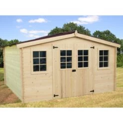 Abri En Bois Massif 12,65m² – Madriers 28mm + Couverture Plaques Ondulées -Outdoor Soldes abri en bois massif 12m madriers 28mm couverture plaques ondulees 2