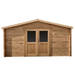 Abri En Bois Massif 12m² PRIMO 28mm Traité Teinté Marron Gardy Shelter