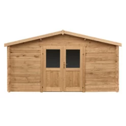 Abri En Bois Massif 16m² PRIMO 28mm Traité Teinté Marron Gardy Shelter