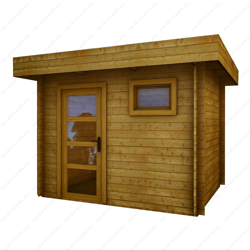 Abri En Bois Massif 7,5m² MODERNE Teinté Marron - Madriers 40mm Gardy Shelter 4 Abri En Bois Massif 7,5m² MODERNE Teinté Marron - Madriers 40mm Gardy Shelter – Image 4