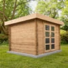 Abri En Bois Massif 9m² MODERNE Traité Marron 28mm Gardy Shelter