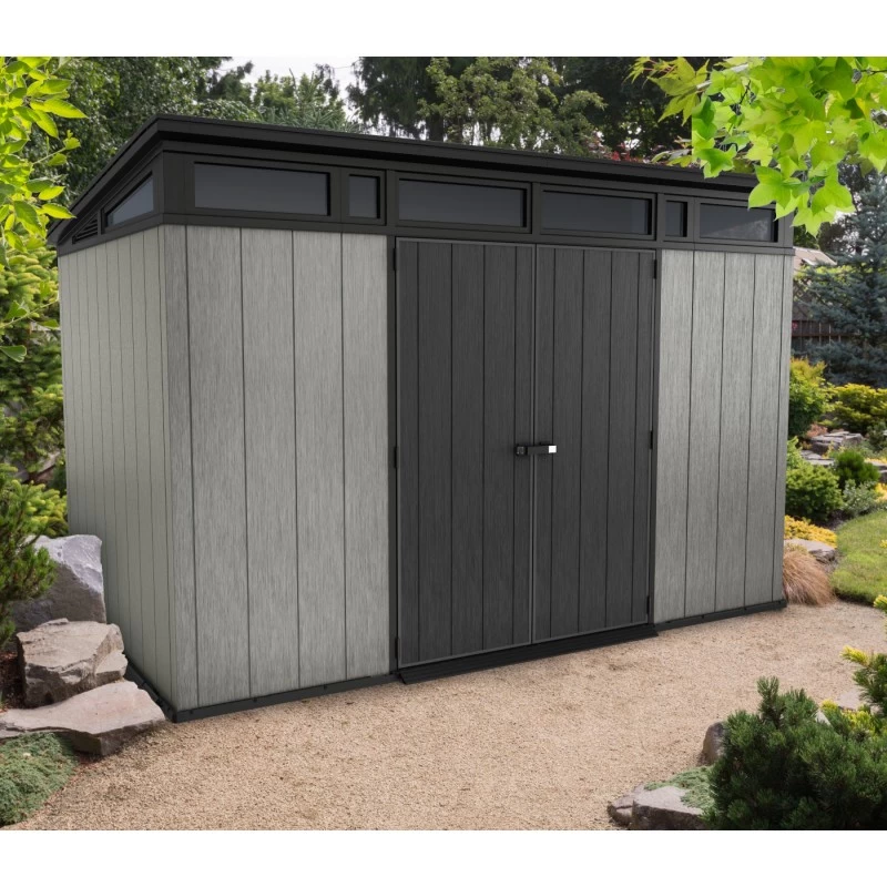 Abri Monopente En Résine Brossée Brossium 7,4m² + Plancher KETER 1 Abri Monopente En Résine Brossée Brossium 7,4m² + Plancher KETER