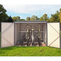 Abri Pour 4 Vélos En Acier Galvanisé Gris Avec Rails De Rangement 4,02m² - Chalet Et Jardin