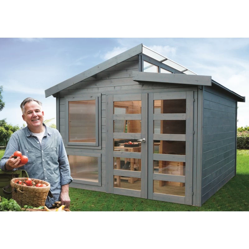 Abri Serre En Bois Massif 28mm - 8,91m² Toit Gradin SOLID 1 Abri Serre En Bois Massif 28mm - 8,91m² Toit Gradin SOLID