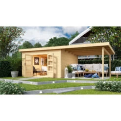 Abri Toit Plat 13,60m² Bois Massif 40mm Northeim 5 Avec Appentis 330cm – Karibu -Outdoor Soldes abri toit plat 1360m bois massif 40mm northeim 5 avec appentis 330cm woodfeeling 2