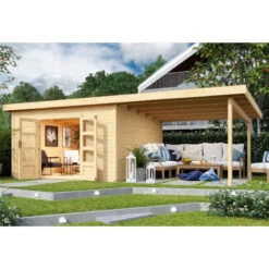 Abri Toit Plat 13,60m² Bois Massif 40mm Northeim 5 Avec Appentis 330cm – Karibu -Outdoor Soldes abri toit plat 1360m bois massif 40mm northeim 5 avec appentis 330cm woodfeeling 5
