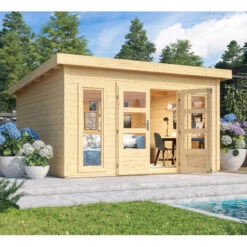 Abri Toit Plat 13,60m² Bois Massif 40mm Northeim 5 – Karibu -Outdoor Soldes abri toit plat 1360m bois massif 40mm northeim 5 woodfeeling 2