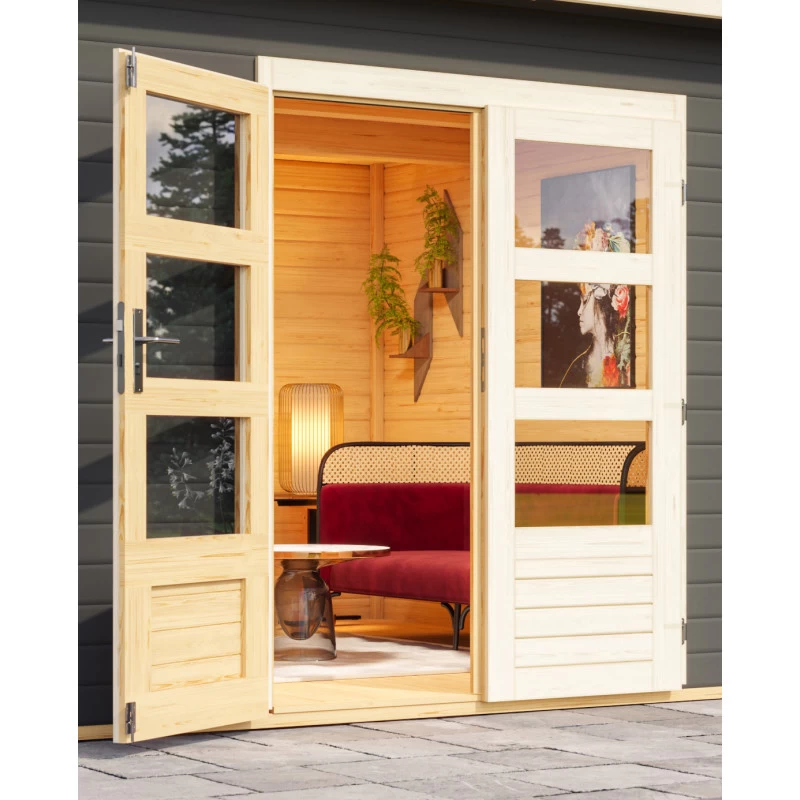 Abri Toit Plat 13,60m² Bois Massif Gris Terre 40mm Northeim 5 Avec Appentis 330cm Et Paroi Arrière – Karibu 5 Abri Toit Plat 13,60m² Bois Massif Gris Terre 40mm Northeim 5 Avec Appentis 330cm Et Paroi Arrière – Karibu – Image 5