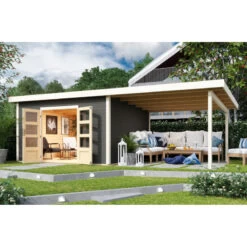 Abri Toit Plat 13,60m² Bois Massif Gris Terre 40mm Northeim 5 Avec Appentis 330cm – Karibu -Outdoor Soldes abri toit plat 1360m bois massif gris terre 40mm northeim 5 avec appentis 330cm woodfeeling 2