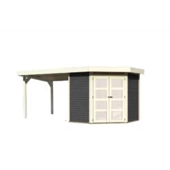 Abri Toit Plat 4,62m² Goldendorf 3 + Auvent En Bois Vitrifié Gris 19mm - Karibu -Outdoor Soldes abri toit plat 462m goldendorf 3 auvent en bois vitrifie gris 19mm karibu 5