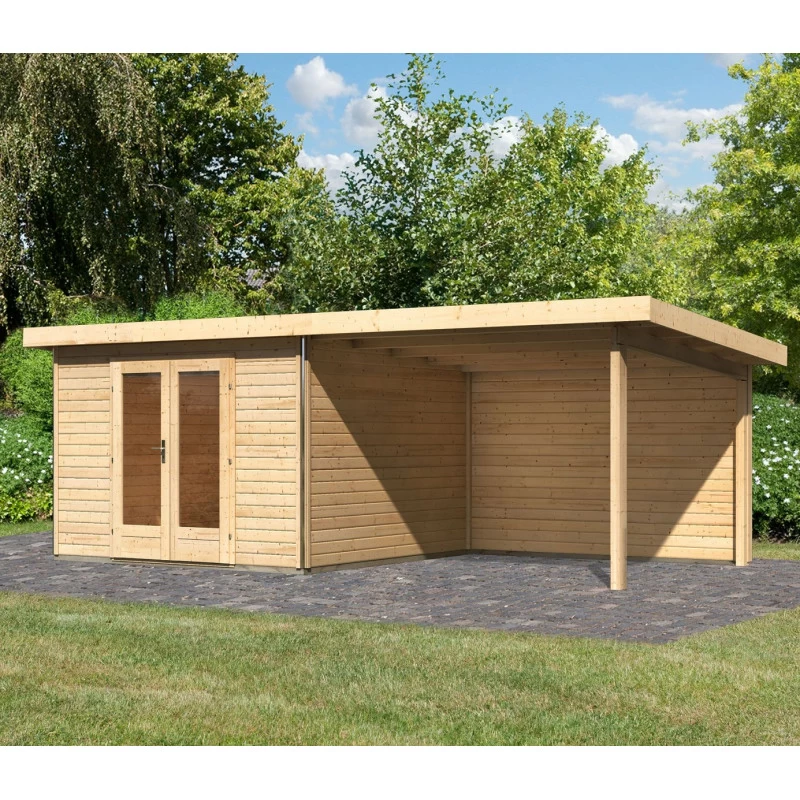 Abri Toit Plat 9,55m² Bois Massif 40mm Radeburg 1 Avec Appentis 330cm Et Paroi Arrière – Karibu 1 Abri Toit Plat 9,55m² Bois Massif 40mm Radeburg 1 Avec Appentis 330cm Et Paroi Arrière – Karibu