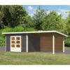 Abri Toit Plat 9,55m² Bois Massif Gris Terre 40mm Northeim 3 Avec Appentis 330cm Et Paroi Arrière – Karibu
