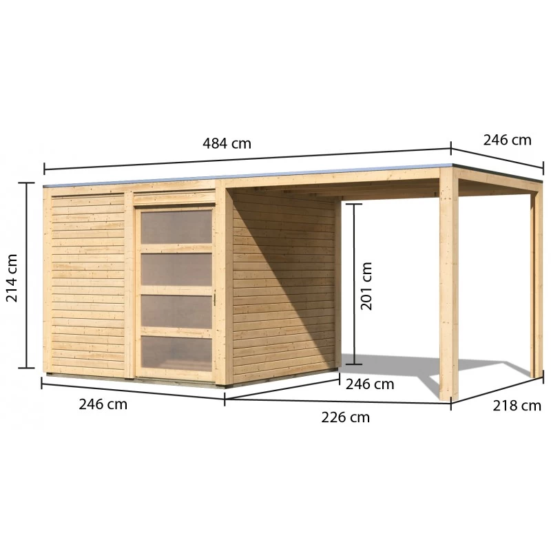 Abri Toit Plat En Bois Massif 19mm Qubic 6,05m² + Appentis 5,6m² - Karibu 2 Abri Toit Plat En Bois Massif 19mm Qubic 6,05m² + Appentis 5,6m² - Karibu – Image 2