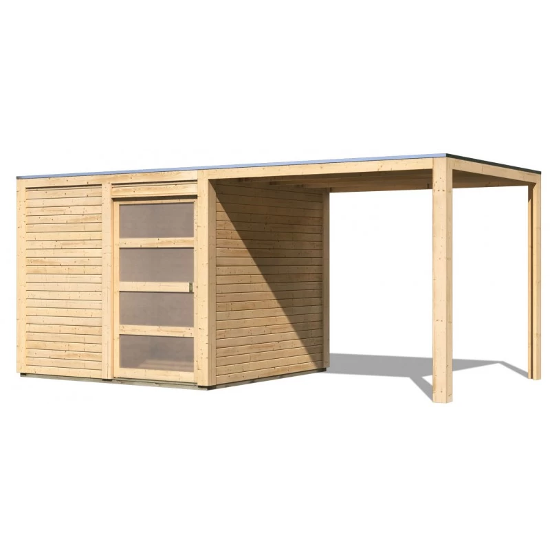 Abri Toit Plat En Bois Massif 19mm Qubic 6,05m² + Appentis 5,6m² - Karibu 1 Abri Toit Plat En Bois Massif 19mm Qubic 6,05m² + Appentis 5,6m² - Karibu