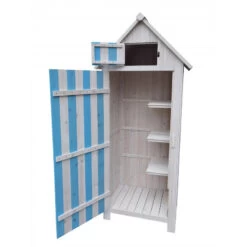 Armoire De Jardin En Bois Lasuré Bleu Et Blanc 0,41m² - Habrita -Outdoor Soldes armoire de jardin en bois lasure bleu et blanc 041m habrita 2