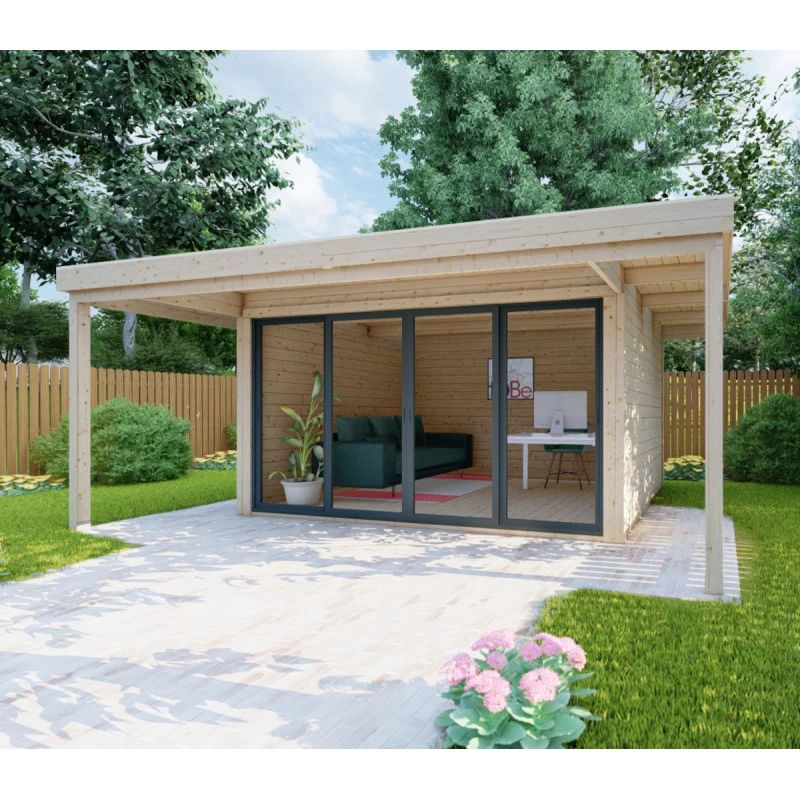 Bureau De Jardin En Bois Massif Avec Terrasse 16,5m² - Madriers 40mm Gardy Shelter 4 Bureau De Jardin En Bois Massif Avec Terrasse 16,5m² - Madriers 40mm Gardy Shelter – Image 4
