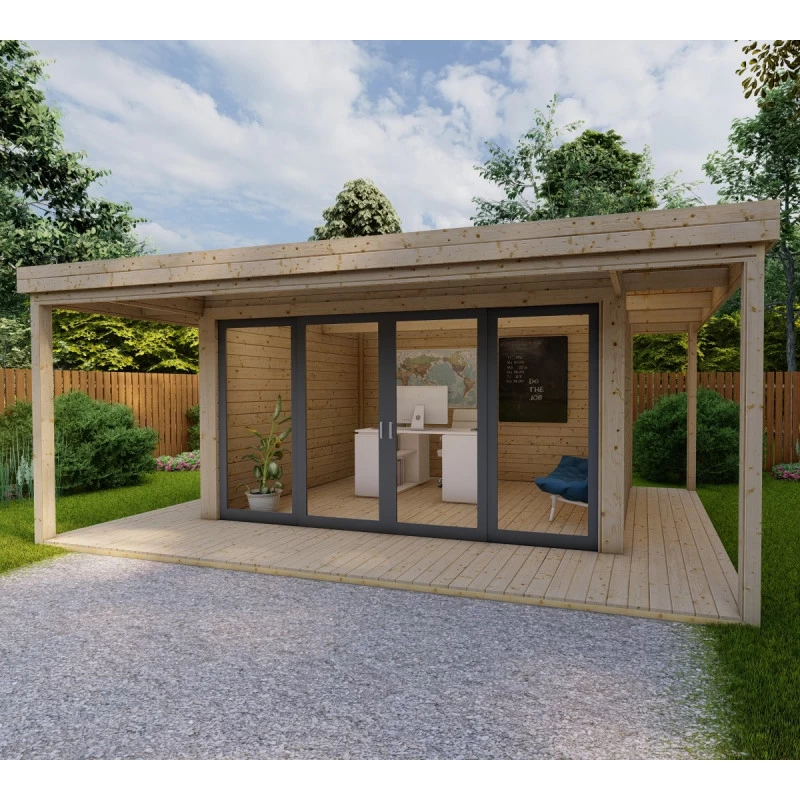 Bureau De Jardin En Bois Massif Avec Terrasse 16,5m² - Madriers 40mm Gardy Shelter 1 Bureau De Jardin En Bois Massif Avec Terrasse 16,5m² - Madriers 40mm Gardy Shelter