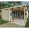 Bureau De Jardin En Bois Massif Avec Terrasse 18,6m² - Madriers 40mm Traités Et Teintés Marron Gardy Shelter