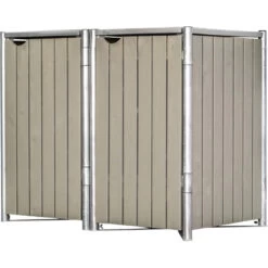 Cache-poubelle 2 Compartiments Müllbox En Bois Traité Gris 2x140L – HIDE