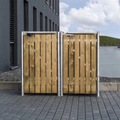 Cache-poubelle 2 Compartiments Müllbox En Bois Traité Naturel 2x140L – HIDE -Outdoor Soldes cache poubelle 2 compartiments mullbox en bois traite naturel 2x140l hide 3