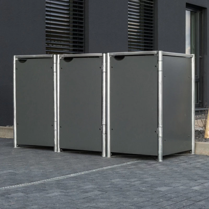 Cache-poubelle 3 Compartiments Müllbox En Aluminium Gris 3x140L – HIDE 1 Cache-poubelle 3 Compartiments Müllbox En Aluminium Gris 3x140L – HIDE