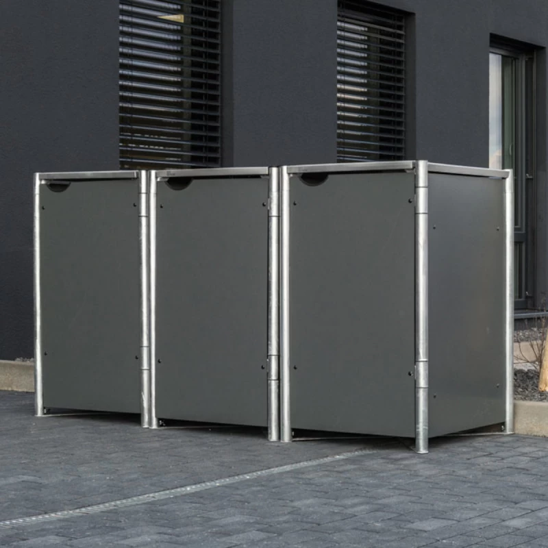 Cache-poubelle 3 Compartiments Müllbox En Aluminium Gris 3x240L – HIDE 1 Cache-poubelle 3 Compartiments Müllbox En Aluminium Gris 3x240L – HIDE
