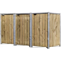 Cache-poubelle 3 Compartiments Müllbox En Bois Traité Naturel 3x140L – HIDE -Outdoor Soldes cache poubelle 3 compartiments mullbox en bois traite naturel 3x140l hide 2