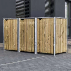 Cache-poubelle 3 Compartiments Müllbox En Bois Traité Naturel 3x140L – HIDE -Outdoor Soldes cache poubelle 3 compartiments mullbox en bois traite naturel 3x140l hide 3