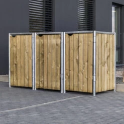 Cache-poubelle 3 Compartiments Müllbox En Bois Traité Naturel 3x140L – HIDE -Outdoor Soldes cache poubelle 3 compartiments mullbox en bois traite naturel 3x140l hide 4