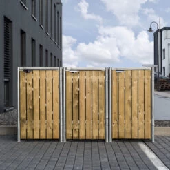 Cache-poubelle 3 Compartiments Müllbox En Bois Traité Naturel 3x140L – HIDE -Outdoor Soldes cache poubelle 3 compartiments mullbox en bois traite naturel 3x140l hide 5