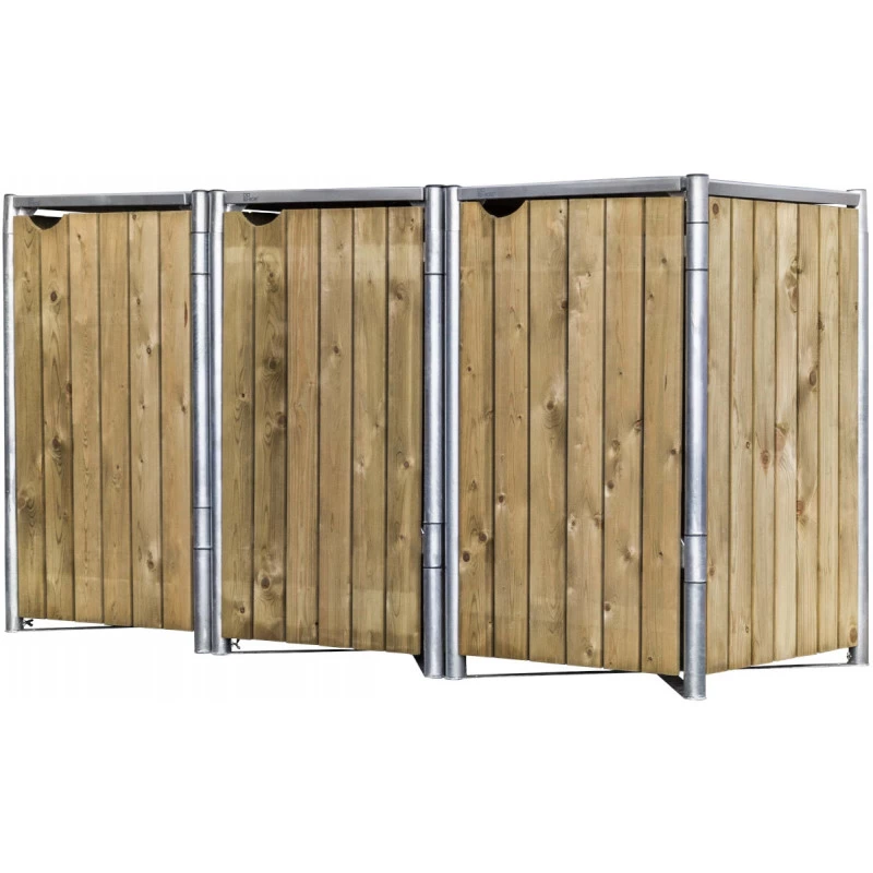 Cache-poubelle 3 Compartiments Müllbox En Bois Traité Naturel 3x240L – HIDE 3 Cache-poubelle 3 Compartiments Müllbox En Bois Traité Naturel 3x240L – HIDE – Image 3