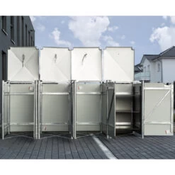 Cache-poubelle 4 Compartiments Müllbox En Aluminium Gris 4x140L – HIDE -Outdoor Soldes cache poubelle 4 compartiments mullbox en aluminium gris 4x140l hide 2