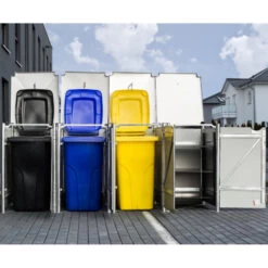 Cache-poubelle 4 Compartiments Müllbox En Aluminium Gris 4x140L – HIDE -Outdoor Soldes cache poubelle 4 compartiments mullbox en aluminium gris 4x140l hide 3