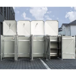 Cache-poubelle 4 Compartiments Müllbox En Aluminium Gris 4x240L – HIDE -Outdoor Soldes cache poubelle 4 compartiments mullbox en aluminium gris 4x240l hide 2