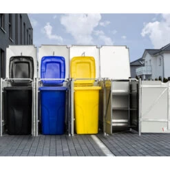 Cache-poubelle 4 Compartiments Müllbox En Aluminium Gris 4x240L – HIDE -Outdoor Soldes cache poubelle 4 compartiments mullbox en aluminium gris 4x240l hide 3