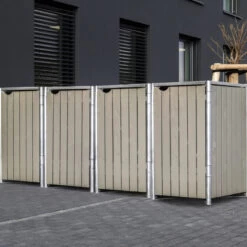 Cache-poubelle 4 Compartiments Müllbox En Bois Traité Gris 4x240L – HIDE