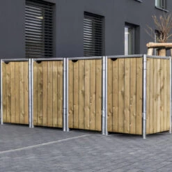 Cache-poubelle 4 Compartiments Müllbox En Bois Traité Naturel 4x140L – HIDE -Outdoor Soldes cache poubelle 4 compartiments mullbox en bois traite naturel 4x140l hide 2